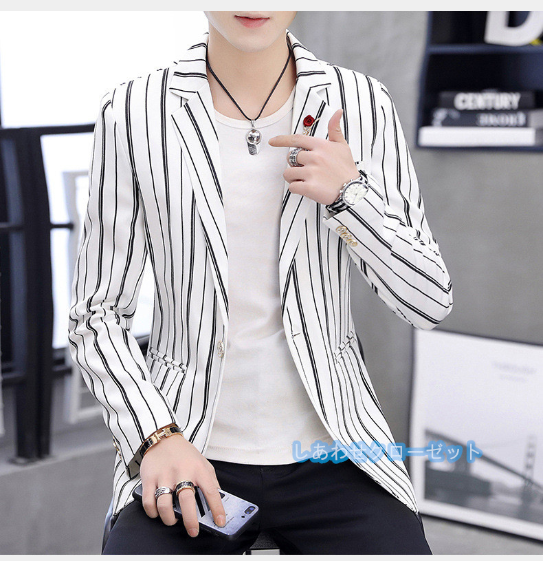 テーラードジャケット メンズ おしゃれ ブレザージャケット カジュアルスーツ ボーダー柄 紳士用 フォマールスーツ ビジネススーツ アウター 春秋冬 通勤 