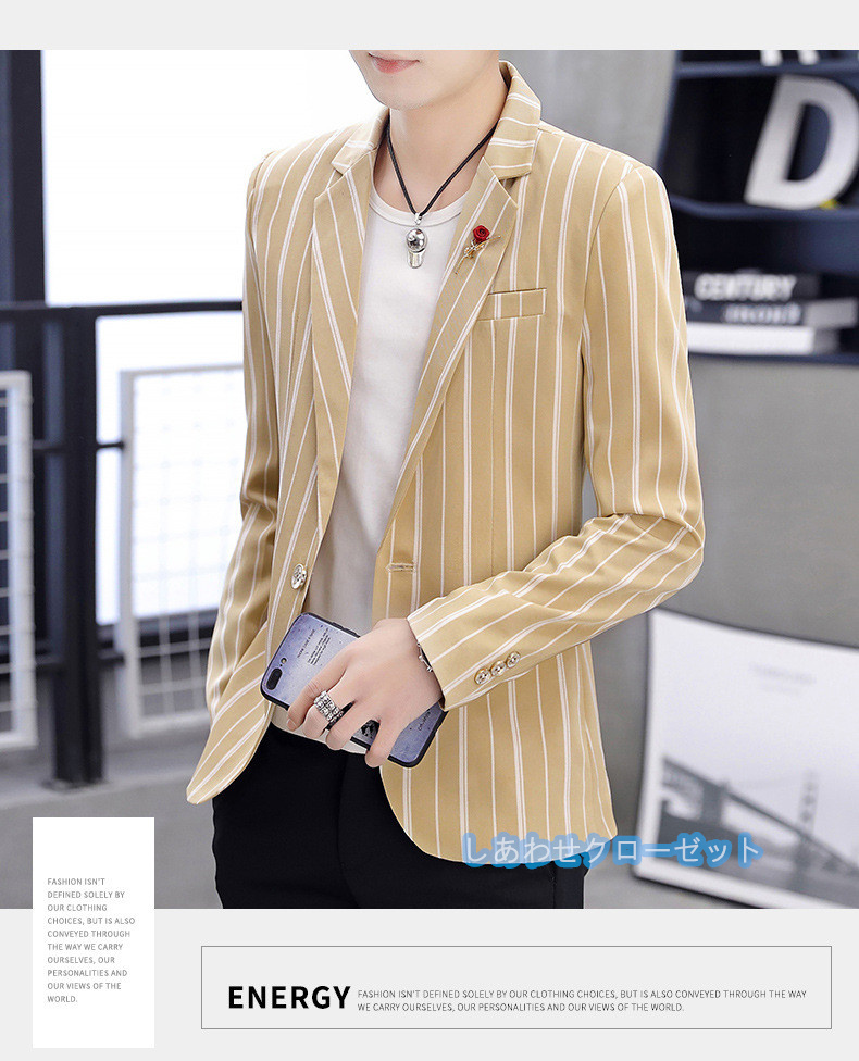 テーラードジャケット メンズ おしゃれ ブレザージャケット カジュアルスーツ ボーダー柄 紳士用 フォマールスーツ ビジネススーツ アウター 春秋冬 通勤 