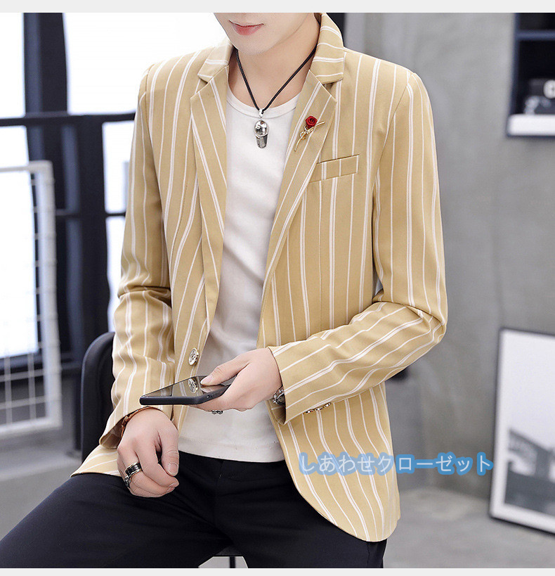 テーラードジャケット メンズ おしゃれ ブレザージャケット カジュアルスーツ ボーダー柄 紳士用 フォマールスーツ ビジネススーツ アウター 春秋冬 通勤 