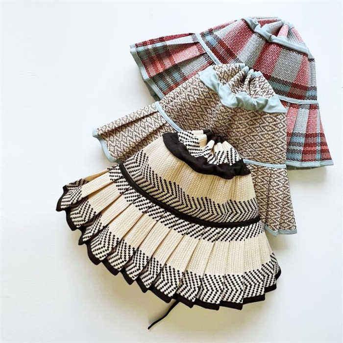 帽子 レディース 春 ハット つば広 夏 折りたたみ 小さいサイズ 大人 リンクコーデ ストローハット 子供 UVカット キッズ ハット 幾何学柄 お揃い 麦わら帽子 