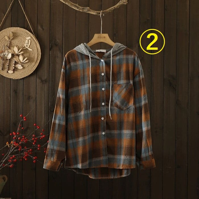 チェック柄 シャツ レディース フード付き カジュアル チュニック 30代 旅行 60代 長袖 春秋 トップス きれいめ カジュアル 40代 50代 