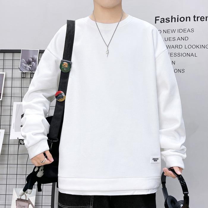 Tシャツ メンズ カットソー ワッフル生地 クルーネック 丸首 おしゃれ 通勤 長袖 トップス カジュアル 長袖Tシャツ 通学 