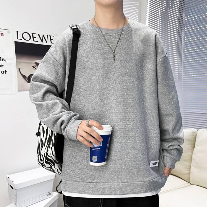 Tシャツ メンズ カットソー ワッフル生地 クルーネック 丸首 おしゃれ 通勤 長袖 トップス カジュアル 長袖Tシャツ 通学 