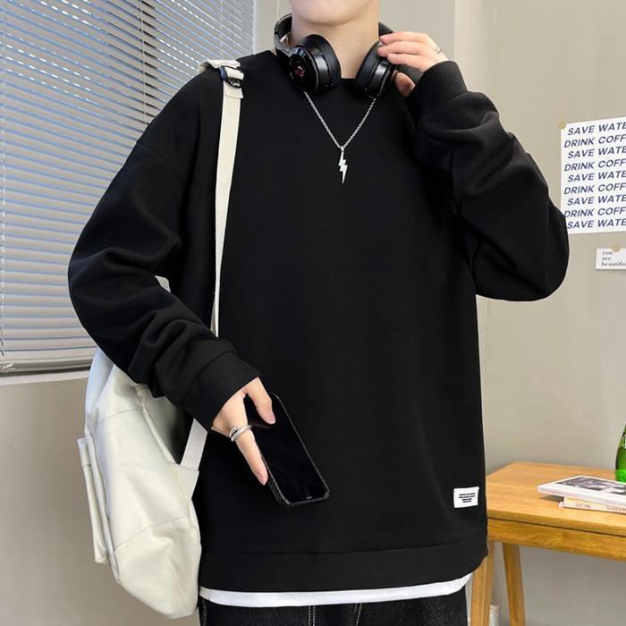 Tシャツ メンズ カットソー ワッフル生地 クルーネック 丸首 おしゃれ 通勤 長袖 トップス カジュアル 長袖Tシャツ 通学 