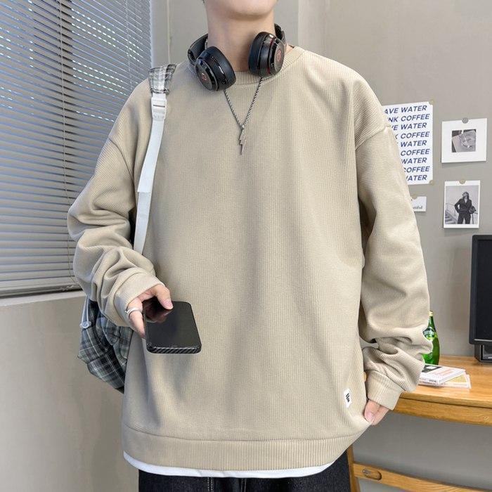 Tシャツ メンズ カットソー ワッフル生地 クルーネック 丸首 おしゃれ 通勤 長袖 トップス カジュアル 長袖Tシャツ 通学 