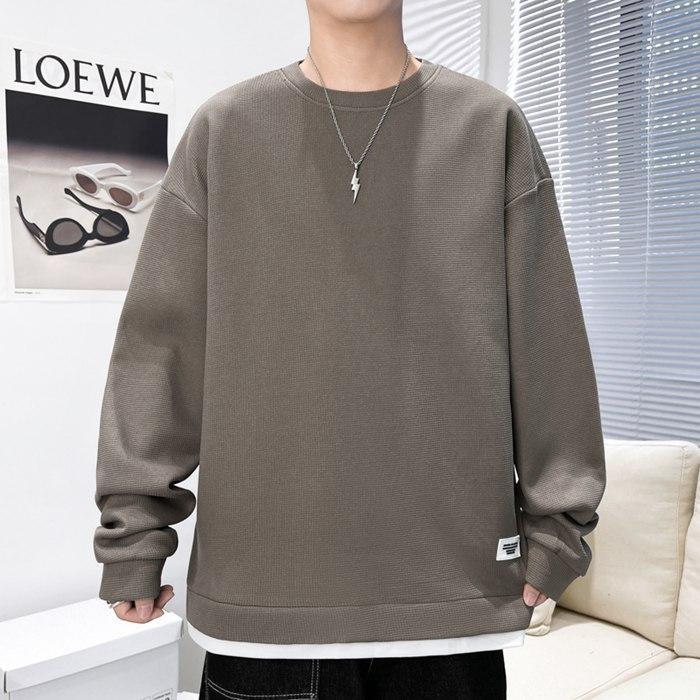 Tシャツ メンズ カットソー ワッフル生地 クルーネック 丸首 おしゃれ 通勤 長袖 トップス カジュアル 長袖Tシャツ 通学 