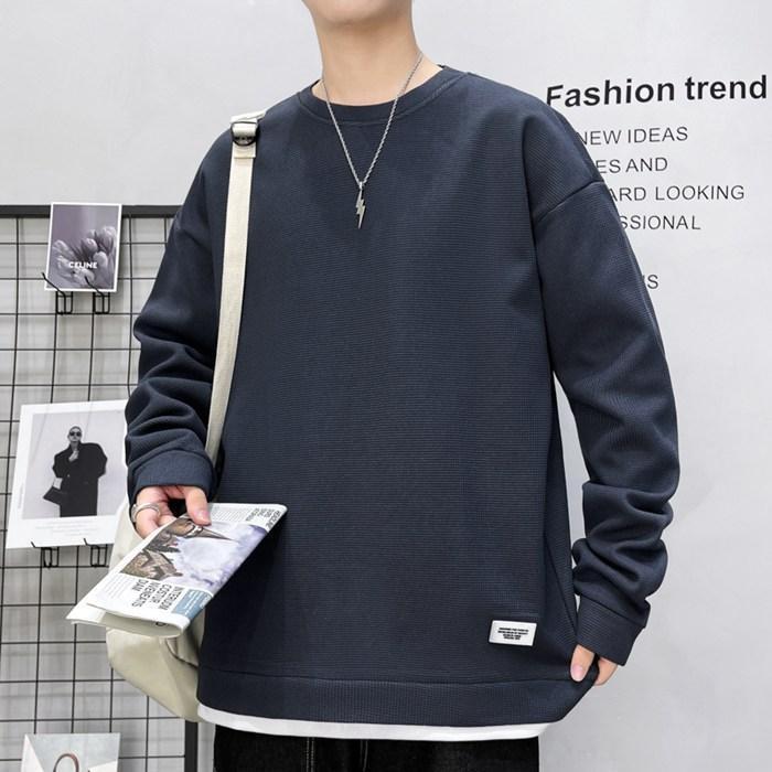 Tシャツ メンズ カットソー ワッフル生地 クルーネック 丸首 おしゃれ 通勤 長袖 トップス カジュアル 長袖Tシャツ 通学 