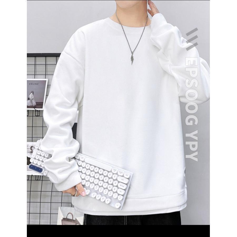 Tシャツ メンズ カットソー ワッフル生地 クルーネック 丸首 おしゃれ 通勤 長袖 トップス カジュアル 長袖Tシャツ 通学 