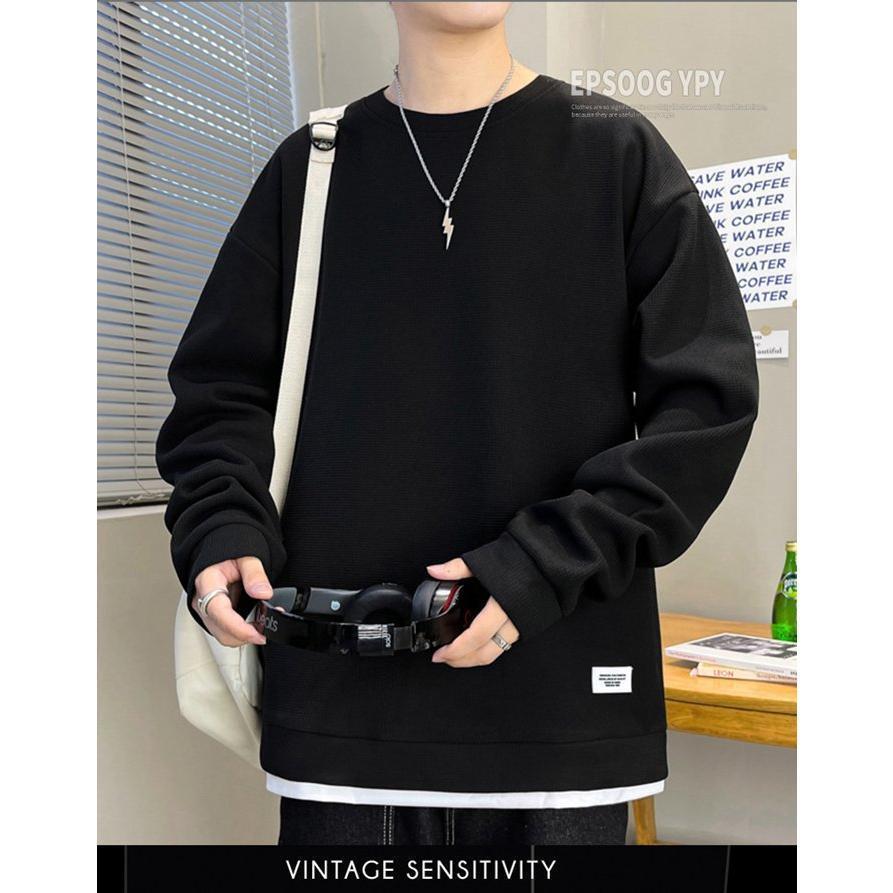 Tシャツ メンズ カットソー ワッフル生地 クルーネック 丸首 おしゃれ 通勤 長袖 トップス カジュアル 長袖Tシャツ 通学 