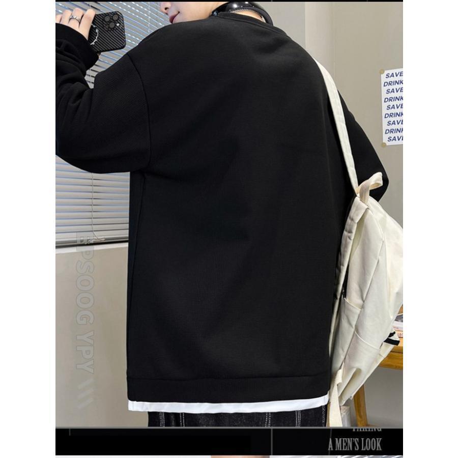 Tシャツ メンズ カットソー ワッフル生地 クルーネック 丸首 おしゃれ 通勤 長袖 トップス カジュアル 長袖Tシャツ 通学 