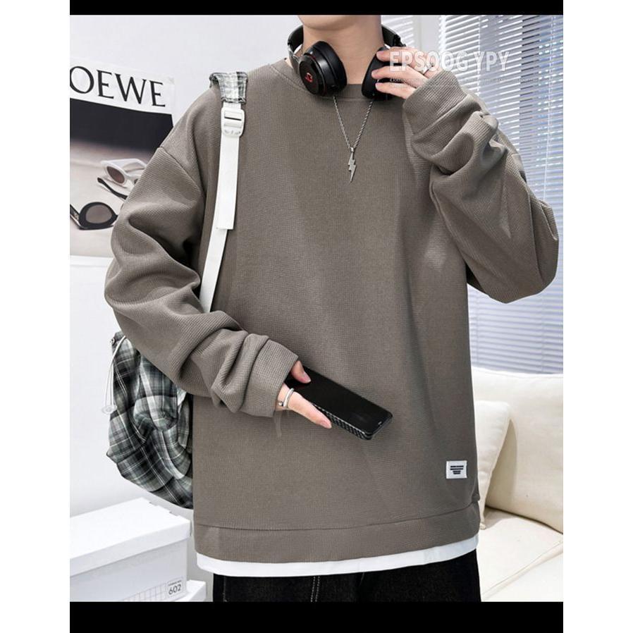 Tシャツ メンズ カットソー ワッフル生地 クルーネック 丸首 おしゃれ 通勤 長袖 トップス カジュアル 長袖Tシャツ 通学 