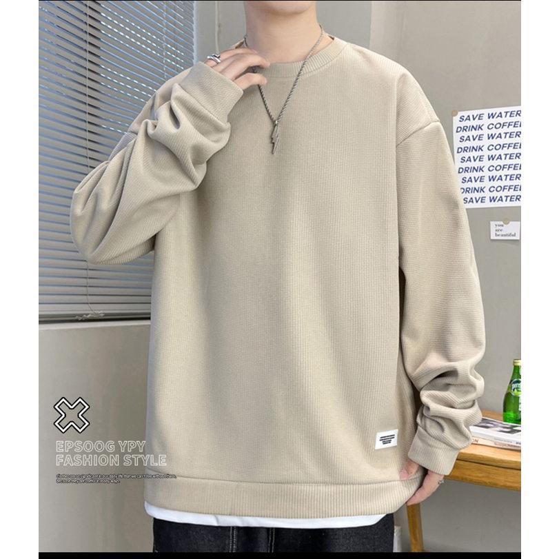 Tシャツ メンズ カットソー ワッフル生地 クルーネック 丸首 おしゃれ 通勤 長袖 トップス カジュアル 長袖Tシャツ 通学 