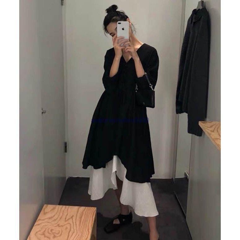 ワンピース シースルーワンピース シャツワンピ 2点セット Aラインワンピース シャツワンピース ロング丈 不規則裾 