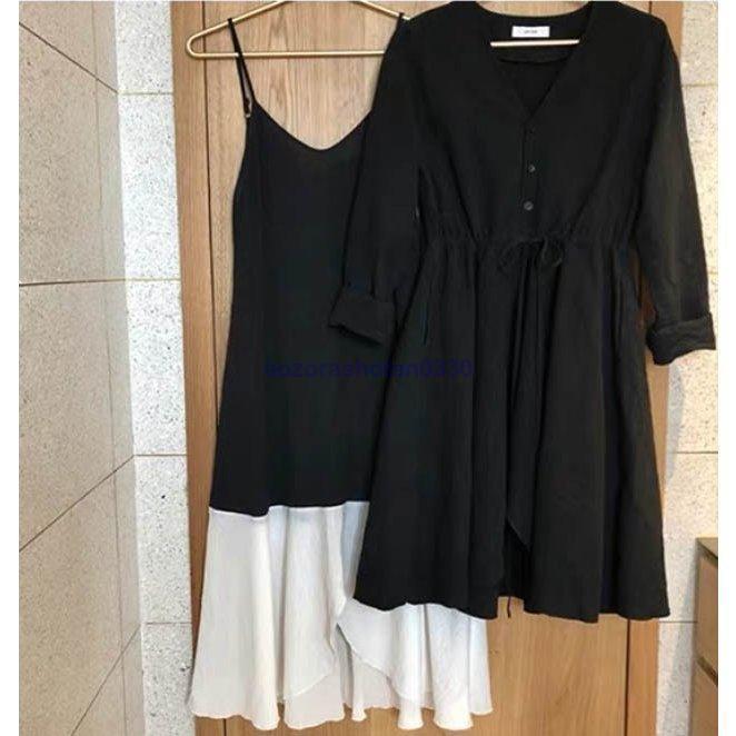 ワンピース シースルーワンピース シャツワンピ 2点セット Aラインワンピース シャツワンピース ロング丈 不規則裾 