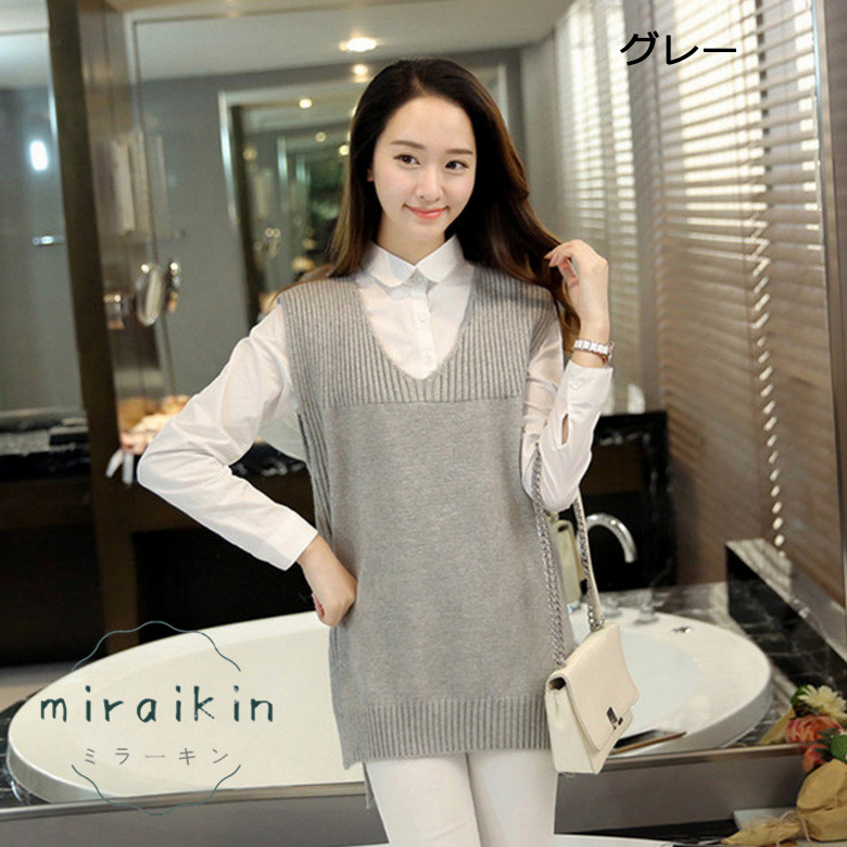 ニットベスト レディース 格安 売れ筋 チョッキ トップス カジュアル 大人 無地 Vネック 秋冬 女性 新作 ゆったり 着回し サイドスリット 着痩せ 送料無料 