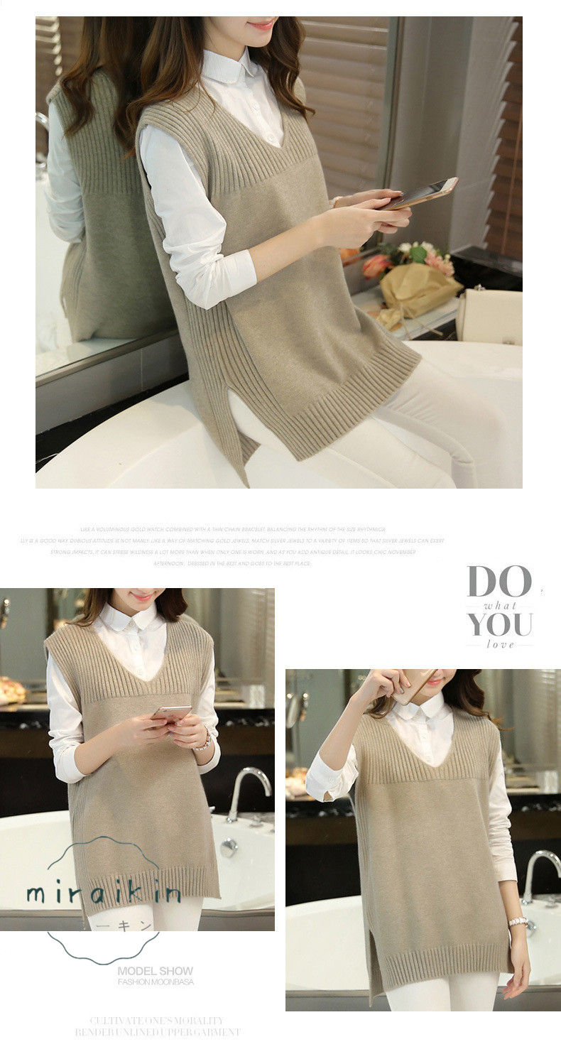 ニットベスト レディース 格安 売れ筋 チョッキ トップス カジュアル 大人 無地 Vネック 秋冬 女性 新作 ゆったり 着回し サイドスリット 着痩せ 送料無料 