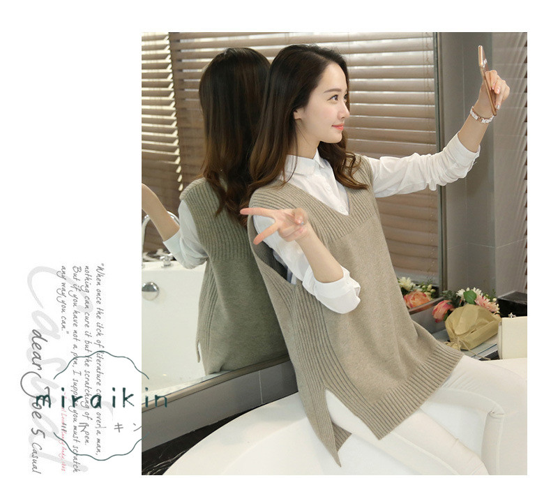 ニットベスト レディース 格安 売れ筋 チョッキ トップス カジュアル 大人 無地 Vネック 秋冬 女性 新作 ゆったり 着回し サイドスリット 着痩せ 送料無料 