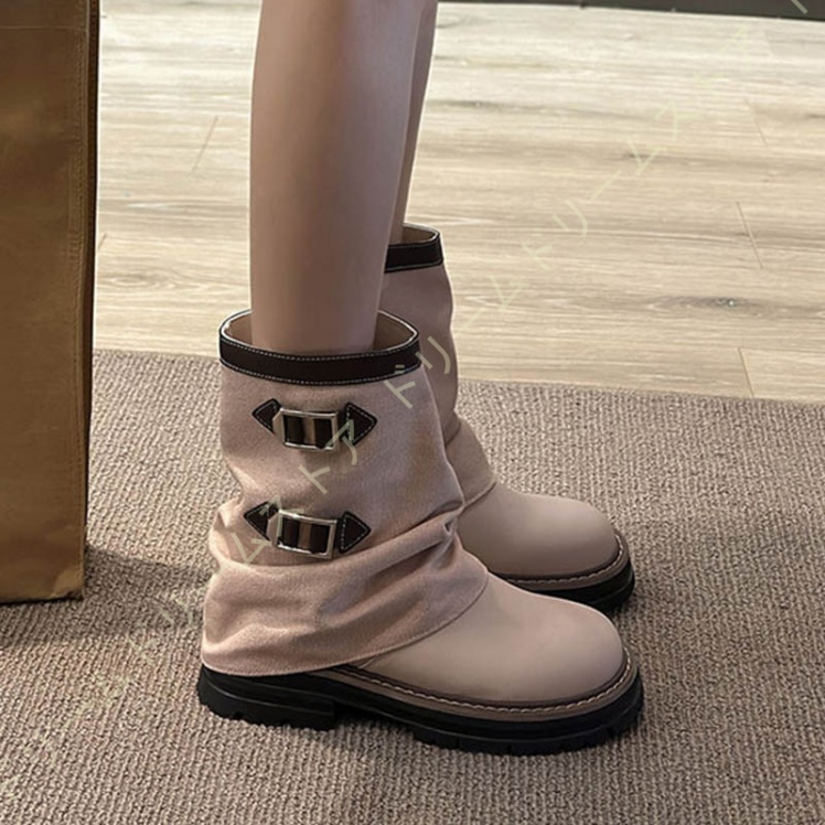 エンジニアブーツ レディース ベルト付き 美脚 脚長 ショートブーツ ショートブーツ ショート丈 ミドル丈 ベージュ ブラック ブーツ カジュアル靴 