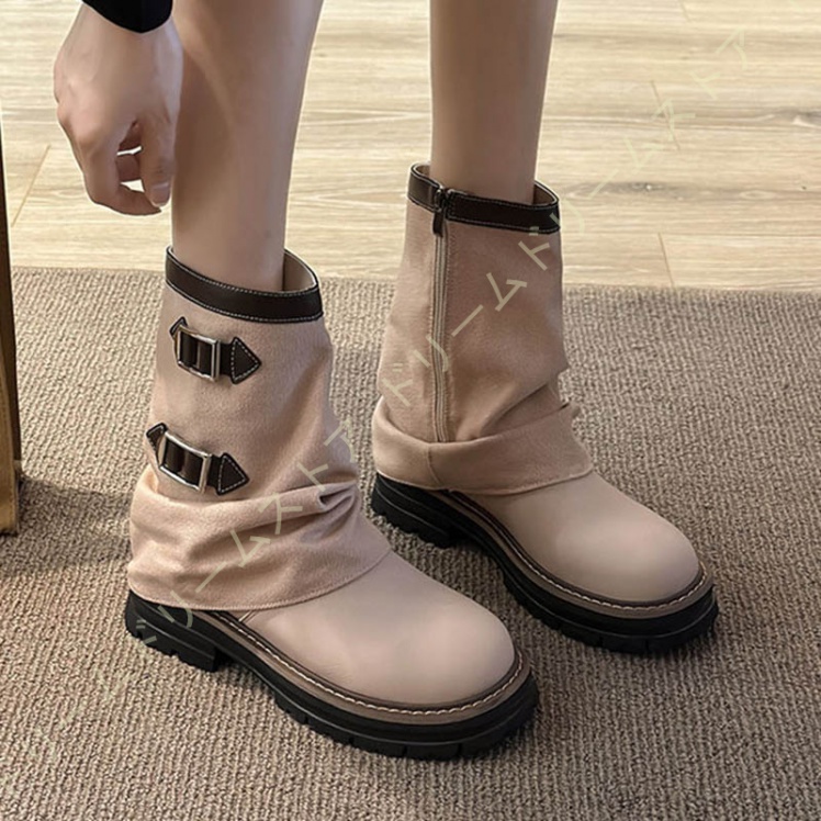エンジニアブーツ レディース ベルト付き 美脚 脚長 ショートブーツ ショートブーツ ショート丈 ミドル丈 ベージュ ブラック ブーツ カジュアル靴 