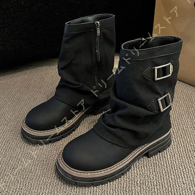 エンジニアブーツ レディース ベルト付き 美脚 脚長 ショートブーツ ショートブーツ ショート丈 ミドル丈 ベージュ ブラック ブーツ カジュアル靴 