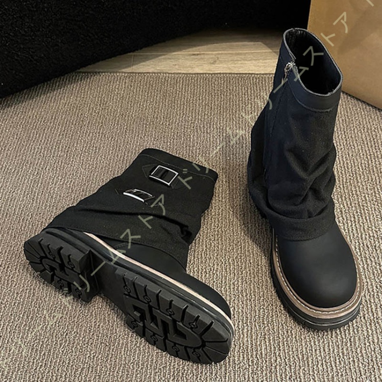 エンジニアブーツ レディース ベルト付き 美脚 脚長 ショートブーツ ショートブーツ ショート丈 ミドル丈 ベージュ ブラック ブーツ カジュアル靴 