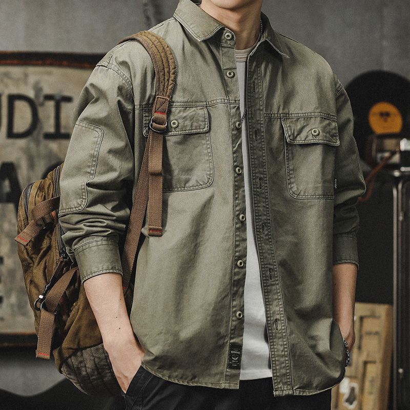 シャツ メンズ 軍シャツ ワークシャツ 長袖シャツ ミリタリーシャツ カッコイイ カジュアルシャツ カーゴシャツ おしゃれ ストリート系 お兄系 開襟シャツ 