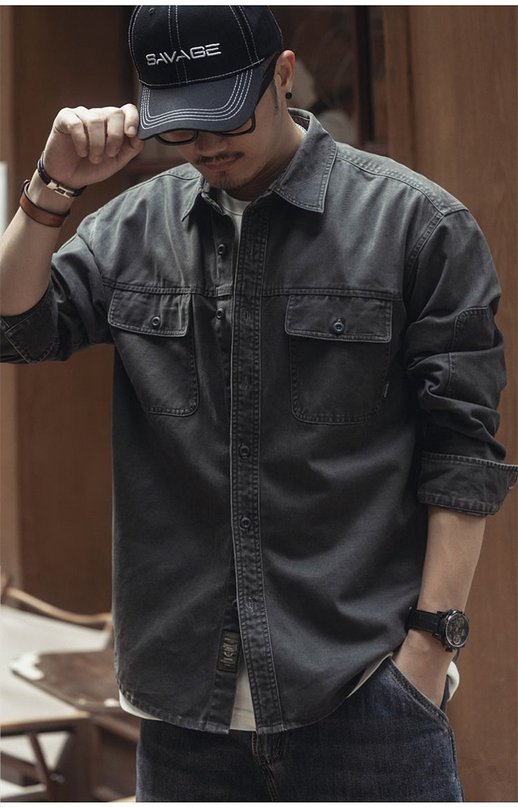 シャツ メンズ 軍シャツ ワークシャツ 長袖シャツ ミリタリーシャツ カッコイイ カジュアルシャツ カーゴシャツ おしゃれ ストリート系 お兄系 開襟シャツ 