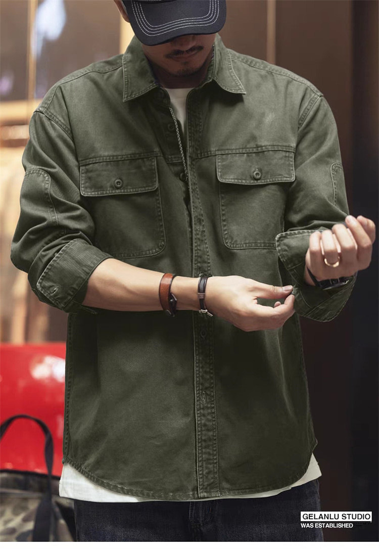 シャツ メンズ 軍シャツ ワークシャツ 長袖シャツ ミリタリーシャツ カッコイイ カジュアルシャツ カーゴシャツ おしゃれ ストリート系 お兄系 開襟シャツ 
