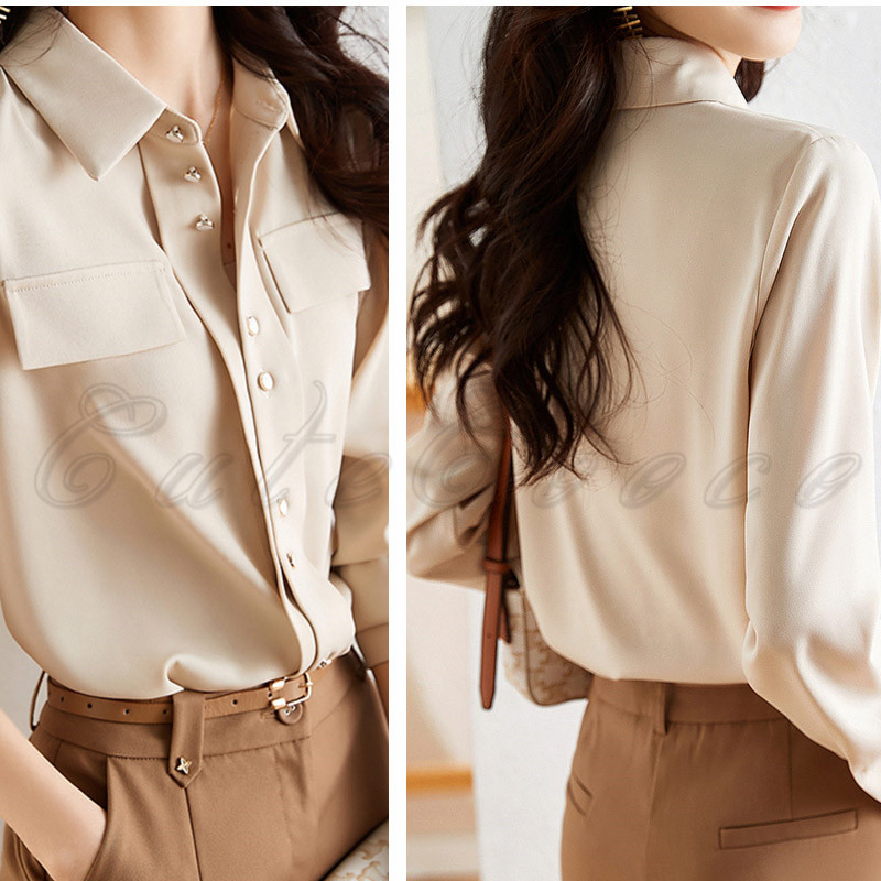 シャツ 高品質 オフィス ビジネス ブラウス 長袖 大きいサイズ シンプル 送料無料 結婚式 無地 制服面接 OL お洒落 ポケット 通勤 レディース 就活 