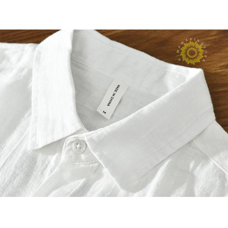 リネンシャツ カジュアルシャツ 亜麻 シャツ メンズ トップス 清涼 爽快 リネン しわ加工 長袖 