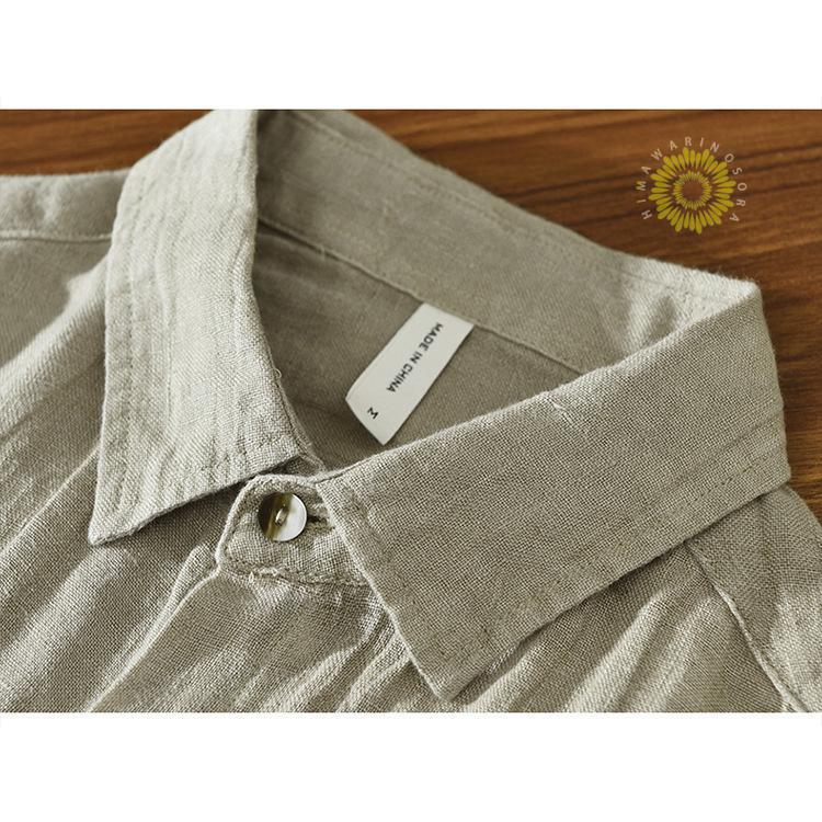 リネンシャツ カジュアルシャツ 亜麻 シャツ メンズ トップス 清涼 爽快 リネン しわ加工 長袖 