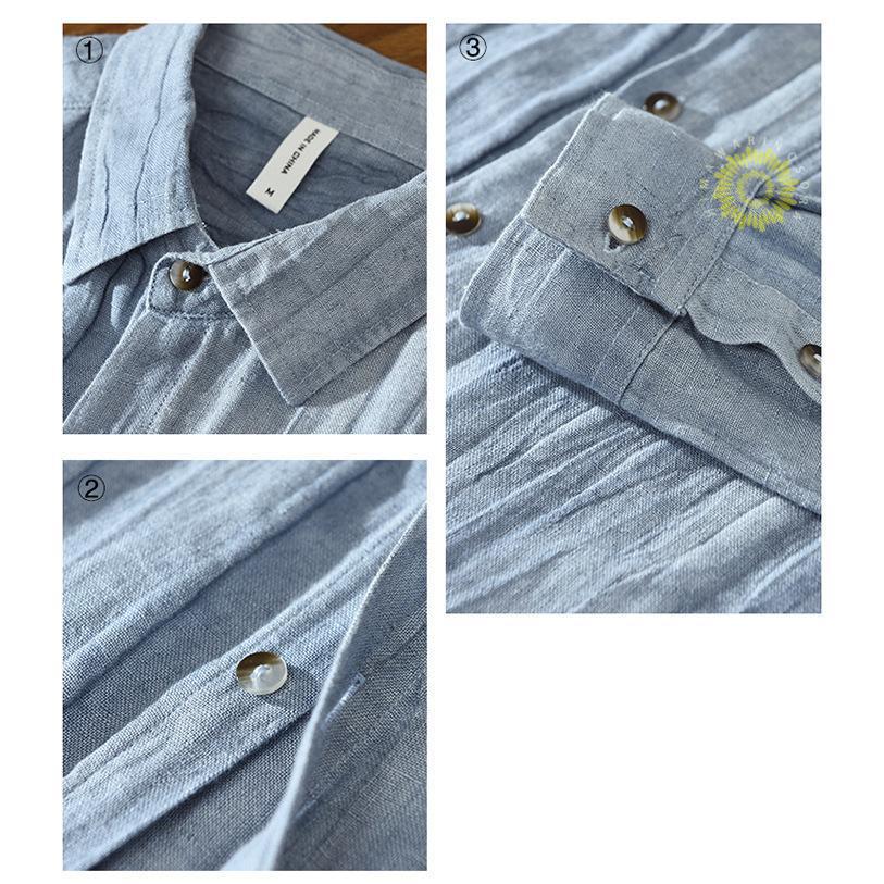 リネンシャツ カジュアルシャツ 亜麻 シャツ メンズ トップス 清涼 爽快 リネン しわ加工 長袖 