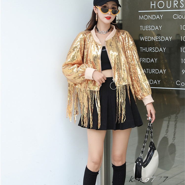 ジャケット レディース コート スパンフリンジ ダンスウェア ヒップホップ 部活 アウター 女子外套 コスチューム 発表会 学園祭 カジュアル イベント 