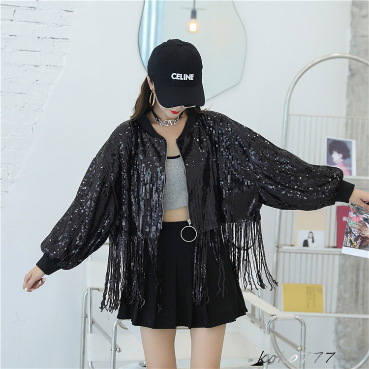 ジャケット レディース コート スパンフリンジ ダンスウェア ヒップホップ 部活 アウター 女子外套 コスチューム 発表会 学園祭 カジュアル イベント 