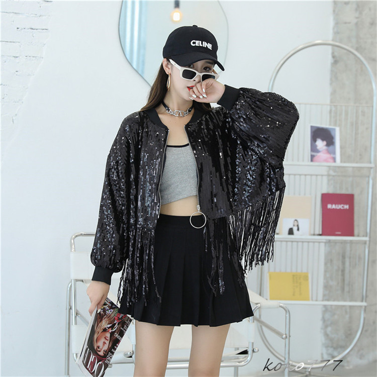 ジャケット レディース コート スパンフリンジ ダンスウェア ヒップホップ 部活 アウター 女子外套 コスチューム 発表会 学園祭 カジュアル イベント 