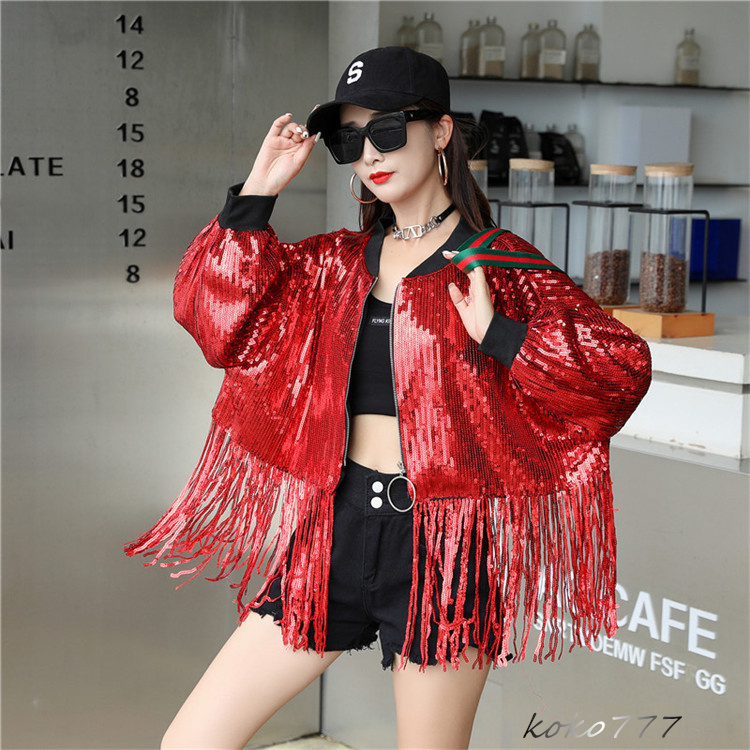 ジャケット レディース コート スパンフリンジ ダンスウェア ヒップホップ 部活 アウター 女子外套 コスチューム 発表会 学園祭 カジュアル イベント 