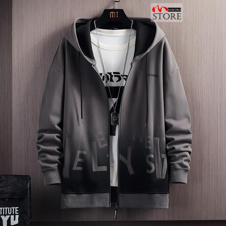 ジップアップメンズ 秋服 秋物 トップス きれいめ ロゴ 長袖 秋 グラデーション 2023 