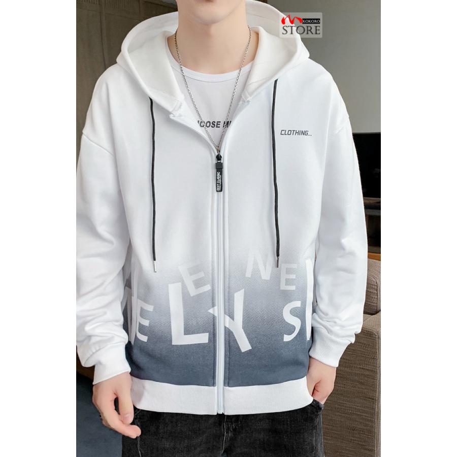 ジップアップメンズ 秋服 秋物 トップス きれいめ ロゴ 長袖 秋 グラデーション 2023 