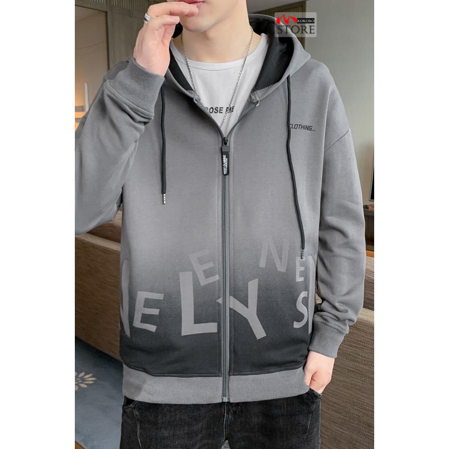 ジップアップメンズ 秋服 秋物 トップス きれいめ ロゴ 長袖 秋 グラデーション 2023 