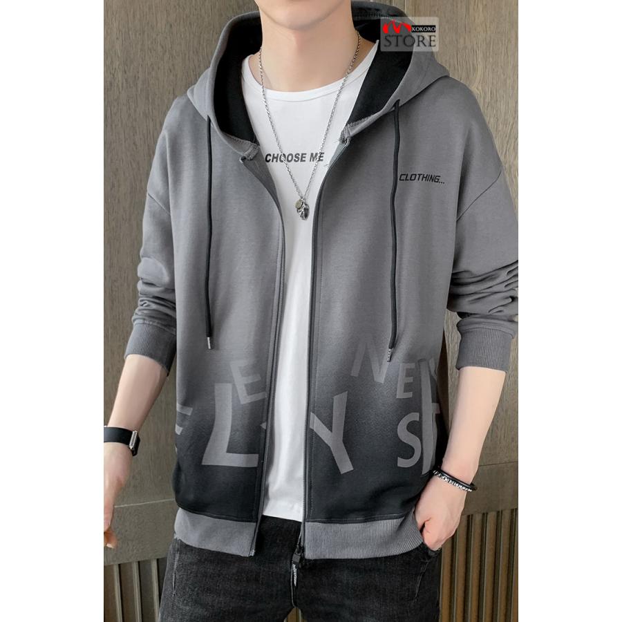 ジップアップメンズ 秋服 秋物 トップス きれいめ ロゴ 長袖 秋 グラデーション 2023 