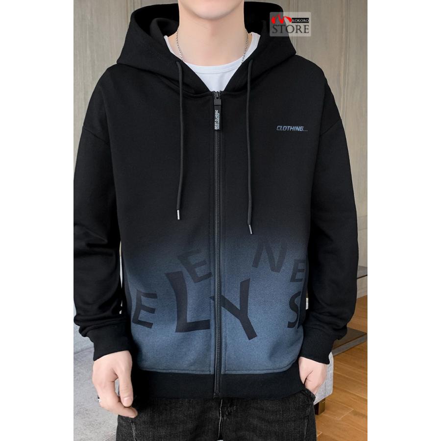 ジップアップメンズ 秋服 秋物 トップス きれいめ ロゴ 長袖 秋 グラデーション 2023 