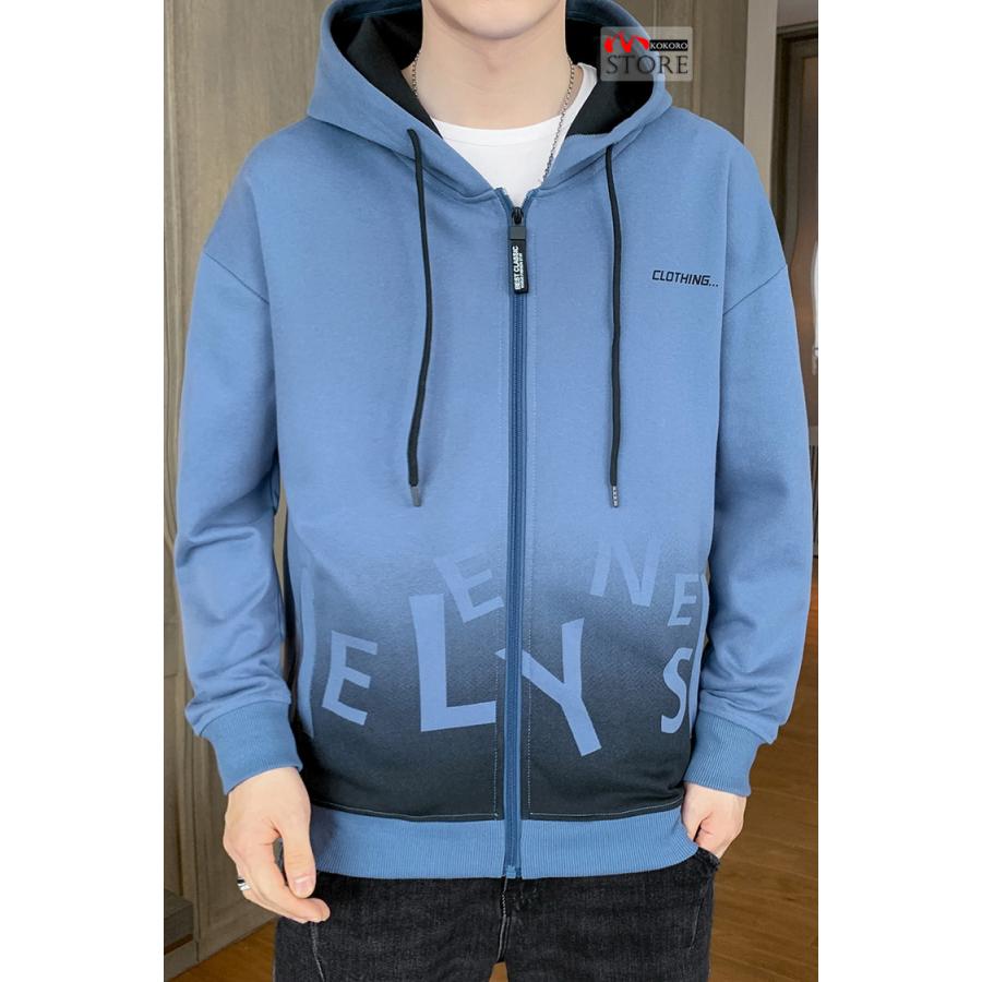 ジップアップメンズ 秋服 秋物 トップス きれいめ ロゴ 長袖 秋 グラデーション 2023 