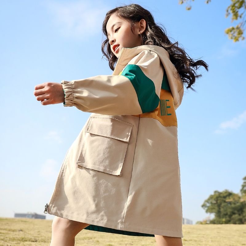 お取り寄せ商品 コート キッズ 女の子 フード付き 表裏両面着用 おしゃれ ファスナー式 ピンク ポケット付 130-170CM プリント ファッ アイボミディアム丈 