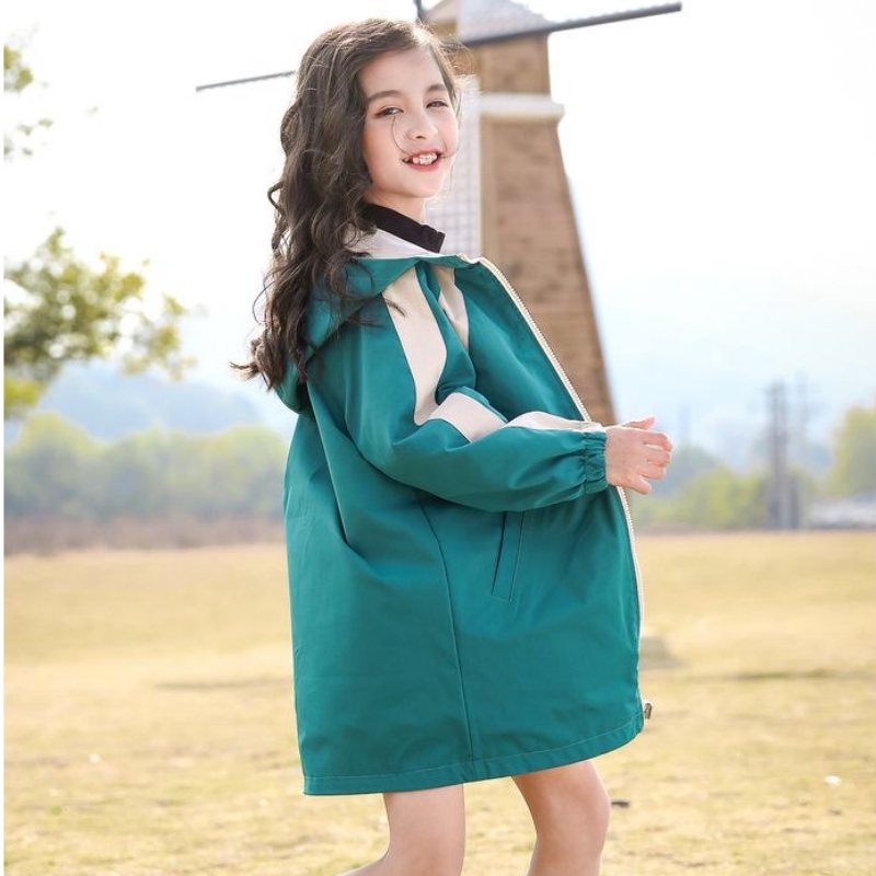お取り寄せ商品 コート キッズ 女の子 フード付き 表裏両面着用 おしゃれ ファスナー式 ピンク ポケット付 130-170CM プリント ファッ アイボミディアム丈 