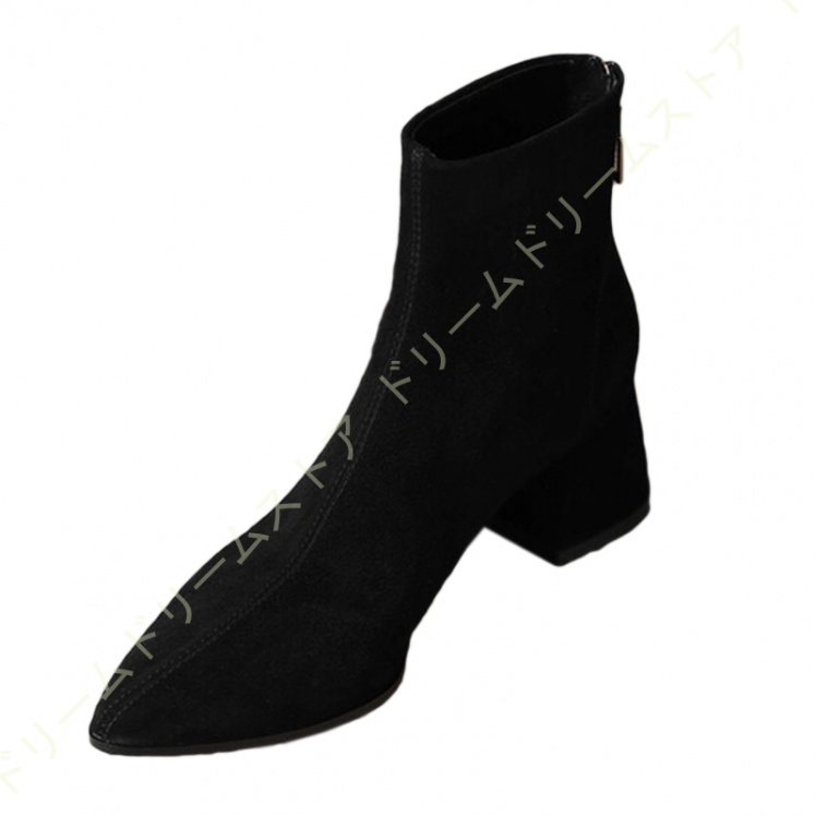 大きいサイズ チャンキーヒール ブーティ レディース ポインテッドトゥ アンクルブーツ 5センチ 歩きやすい ショートブーツ バックジッパー ヒール ローヒール 