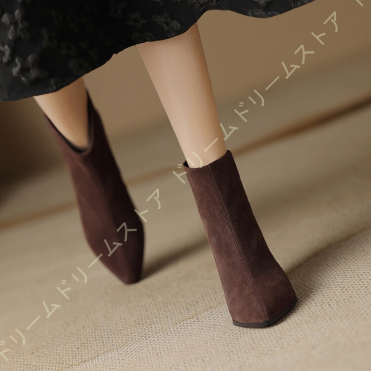 大きいサイズ チャンキーヒール ブーティ レディース ポインテッドトゥ アンクルブーツ 5センチ 歩きやすい ショートブーツ バックジッパー ヒール ローヒール 