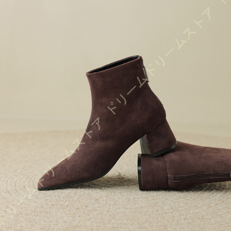 大きいサイズ チャンキーヒール ブーティ レディース ポインテッドトゥ アンクルブーツ 5センチ 歩きやすい ショートブーツ バックジッパー ヒール ローヒール 