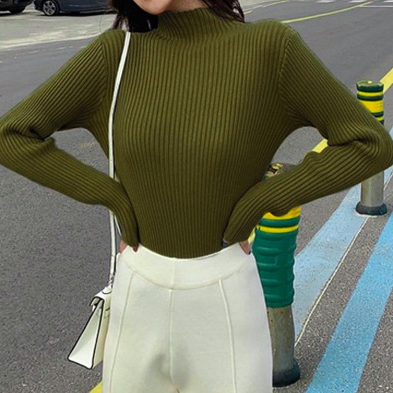 ハーフハイネックプルオーバー薄手インナーセーターニット純色カシミヤプルオーバーブラウス女 アンチピリング ステッチタートルニット春と秋冬の  