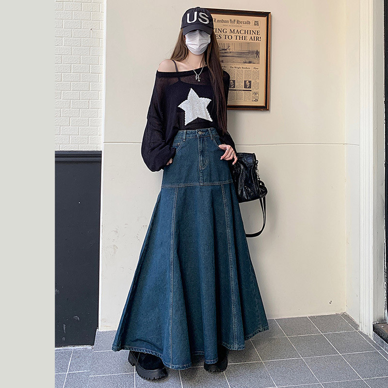 スカート デニムスカート ロング丈 マキシ ポケット付き フハイウエスト おしゃれ 大きいサイズ ギフト 着痩せ ファション 春夏 