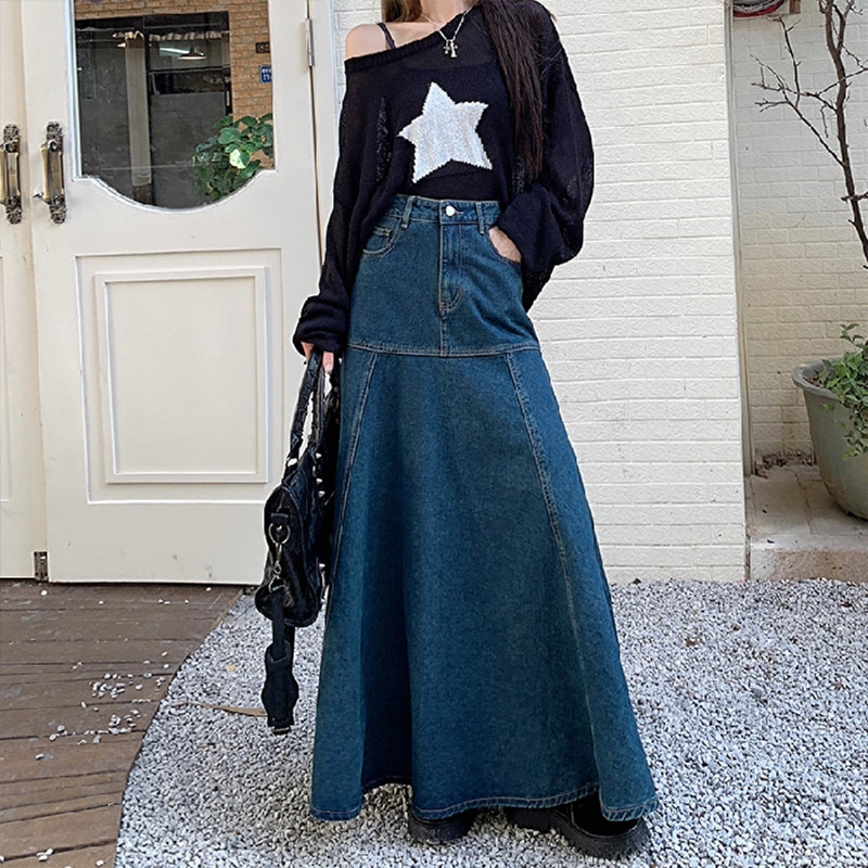 スカート デニムスカート ロング丈 マキシ ポケット付き フハイウエスト おしゃれ 大きいサイズ ギフト 着痩せ ファション 春夏 